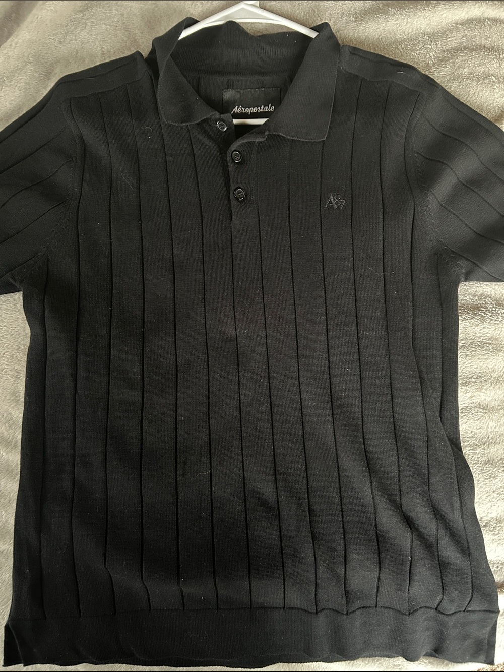 Aeropostale Men's Black Ribbed Polo